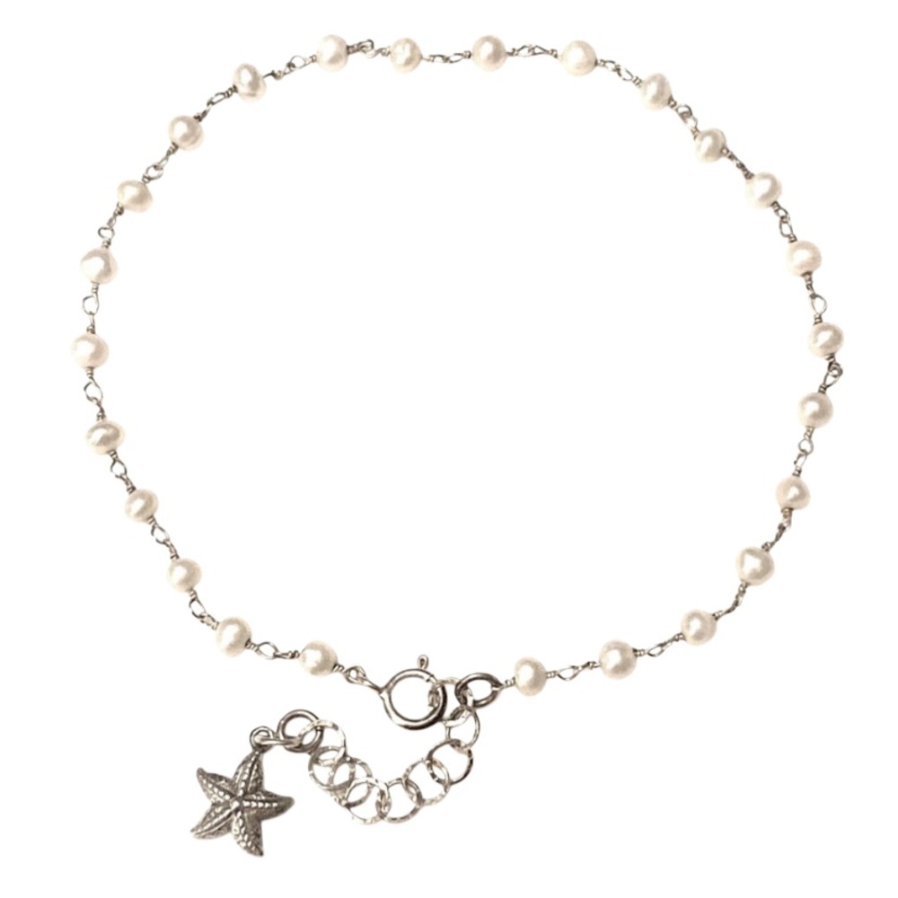 Sterling silver Genuine Pearl Ankle Bracelet 925